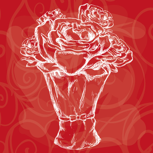 valentines rose hand drawn day background 