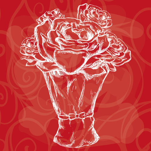Hand drawn rose with valentines day background vector Hand drawn rose with valentines day background vector