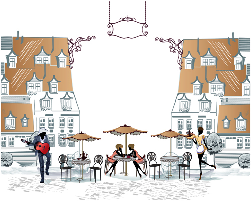 Hand drawn streets cafe 01 vector Hand drawn streets cafe 01 vector