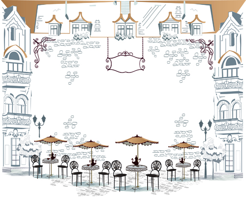 Hand drawn streets cafe 02 vector