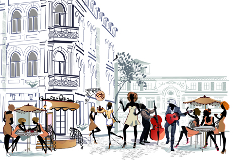 Hand drawn streets cafe 03 vector Hand drawn streets cafe 03 vector