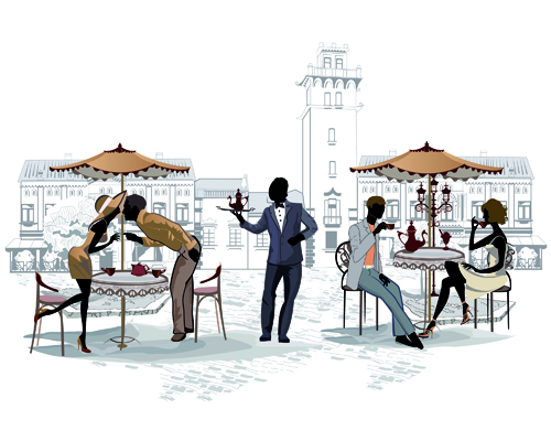 Hand drawn streets cafe 05 vector Hand drawn streets cafe 05 vector