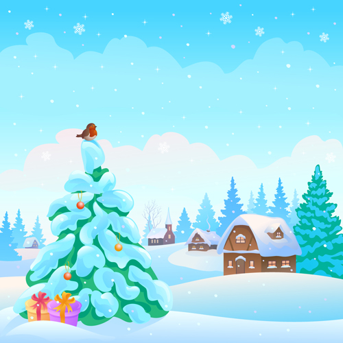 Cartoon Winter Nature background vector 05 Cartoon Winter Nature background vector 05