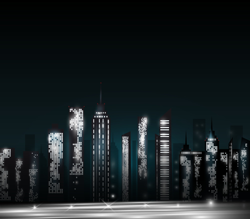 Night city skyscrapers vector material 01 Night city skyscrapers vector material 01