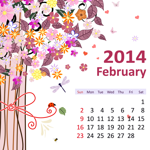 2014 Floral Calendar February vector 2014 Floral Calendar February vector