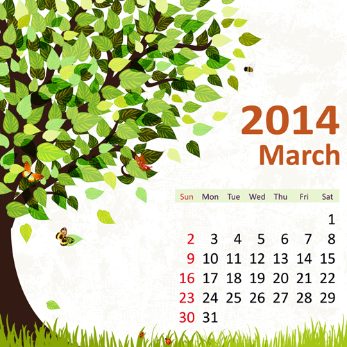 2014 Floral Calendar March vector 2014 Floral Calendar March vector
