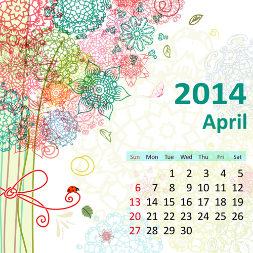 2014 Floral Calendar April vector 2014 Floral Calendar April vector