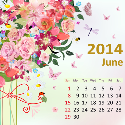 2014 Floral Calendar June vector 2014 Floral Calendar June vector