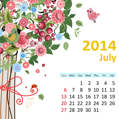 2014 Floral Calendar July vector 2014 Floral Calendar July vector