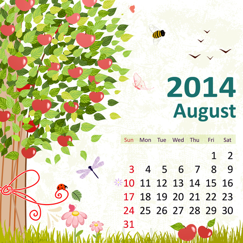 2014 Floral Calendar August vector 2014 Floral Calendar August vector