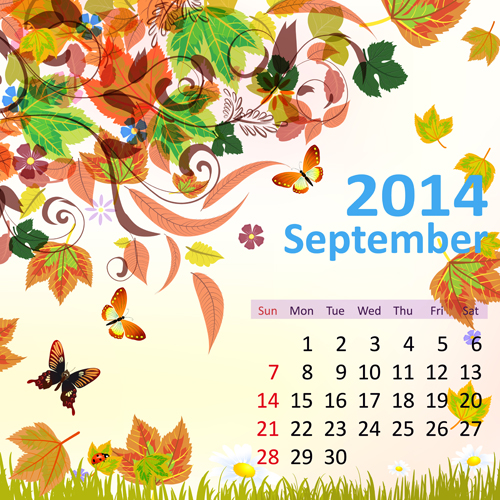 2014 Floral Calendar September vector 2014 Floral Calendar September vector