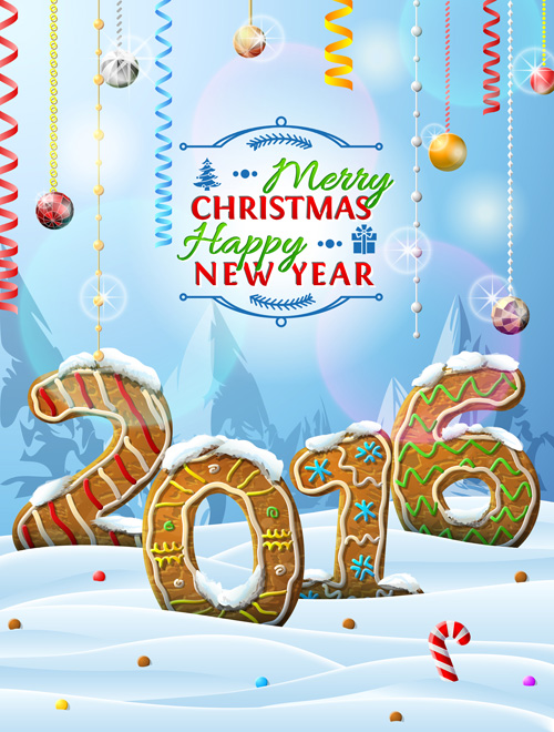2016 christmas with new year and biscuit winter background vector 2016 christmas with new year and biscuit winter background vector