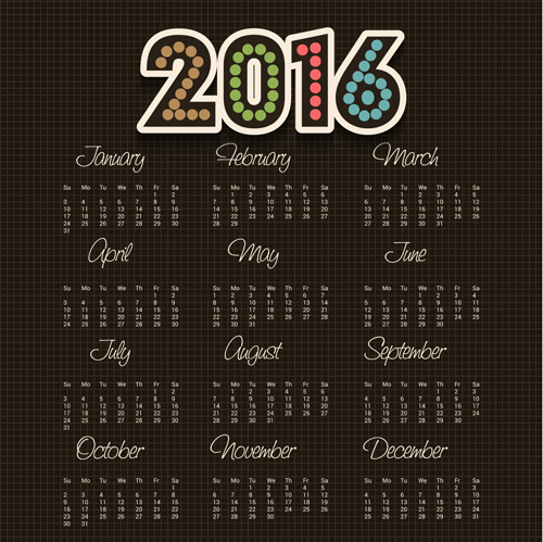 material calendar black 2016 