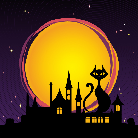 Black cat with city night vector Black cat with city night vector