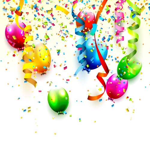 Confetti ribbon with colored balloons birthday background vector 02. Confetti ribbon with colored balloons birthday background vector 02.