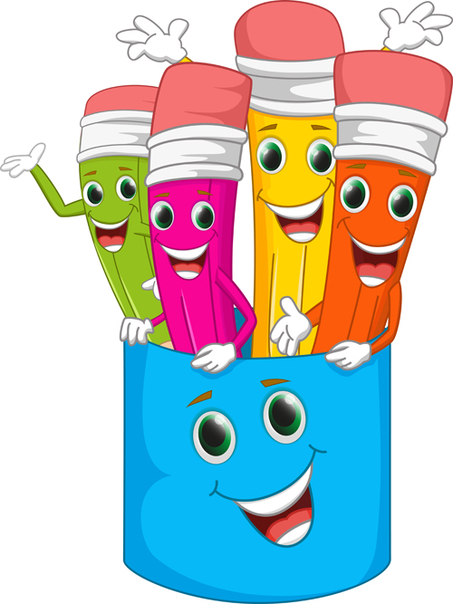 Funny cartoon pencil vector material 04