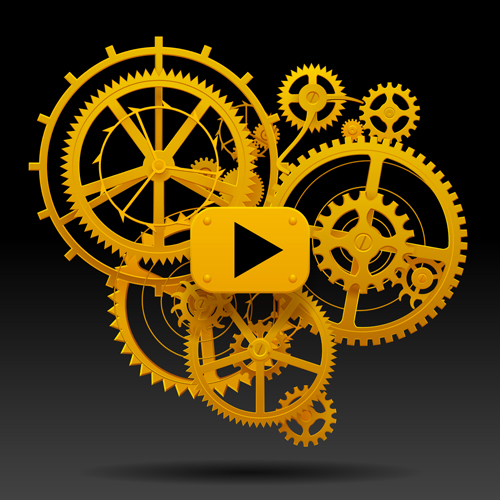 Golden gear wheels with player button vector Golden gear wheels with player button vector