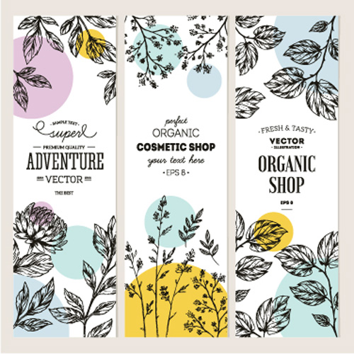 Hand drawn floral banners vectors illustration 01 Hand drawn floral banners vectors illustration 01