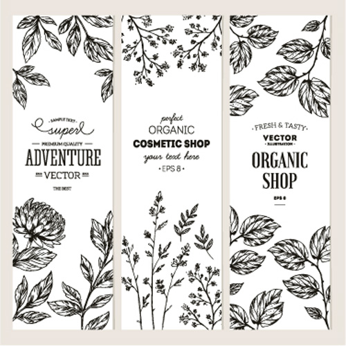 Hand drawn floral banners vectors illustration 02 Hand drawn floral banners vectors illustration 02