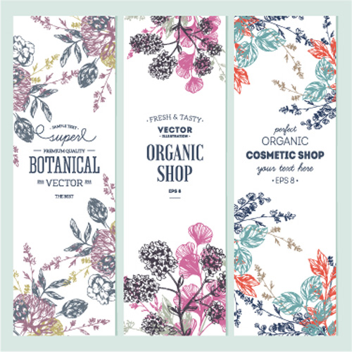 Hand drawn floral banners vectors illustration 04 Hand drawn floral banners vectors illustration 04