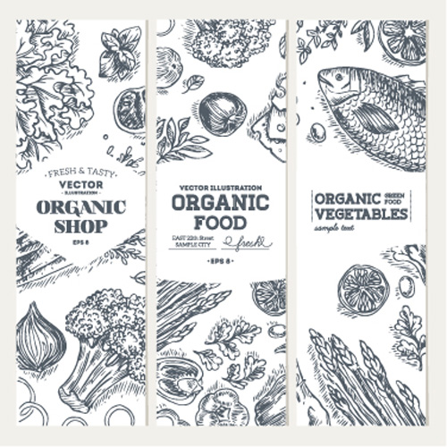 Hand drawn floral banners vectors illustration 06