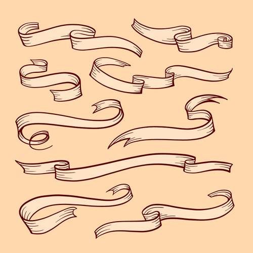 Hand drawn ribbons creative vector 05 Hand drawn ribbons creative vector 05