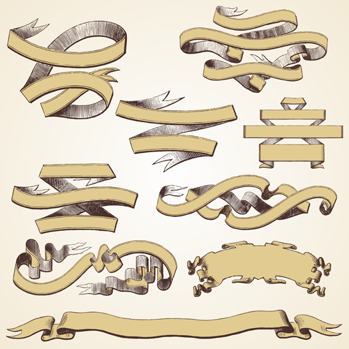 Hand drawn ribbons creative vector 11 Hand drawn ribbons creative vector 11