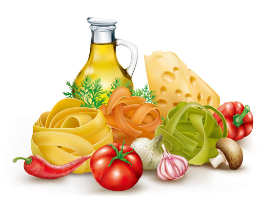 Italian pasta with vegetables design vector 01 Italian pasta with vegetables design vector 01