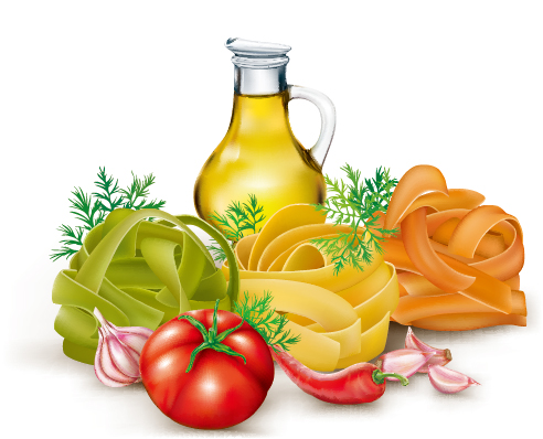 Italian pasta with vegetables design vector 02 Italian pasta with vegetables design vector 02