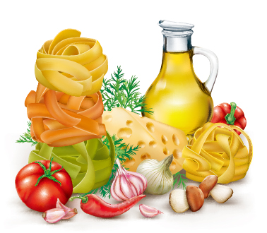 Italian pasta with vegetables design vector 03 Italian pasta with vegetables design vector 03