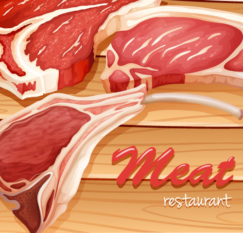 Meats with wood board vector Meats with wood board vector