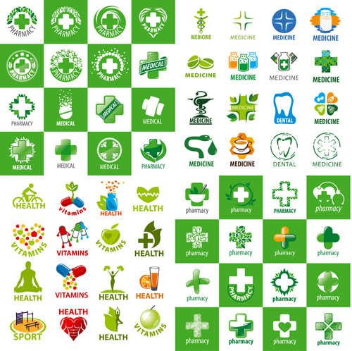 Medical with pharmacy and health logos vector set Medical with pharmacy and health logos vector set