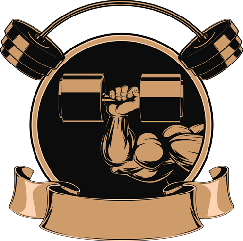 brown gym labels vector set 02