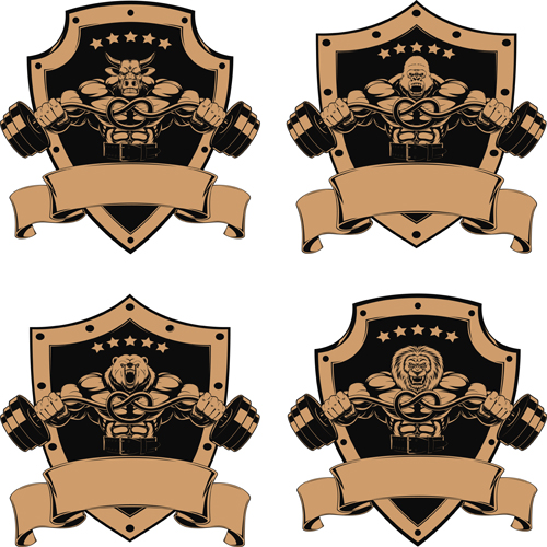 brown gym labels vector set 09 brown gym labels vector set 09