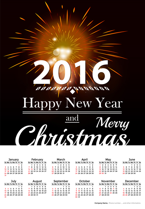 2016 calendar with fireworks vector material 01 2016 calendar with fireworks vector material 01