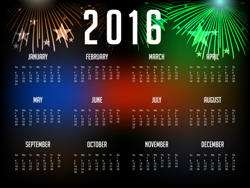 2016 calendar with fireworks vector material 06 2016 calendar with fireworks vector material 06