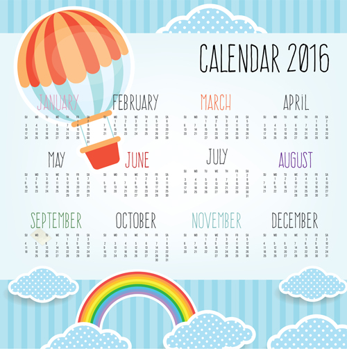 rainbow cloud calendar balloon 2016 