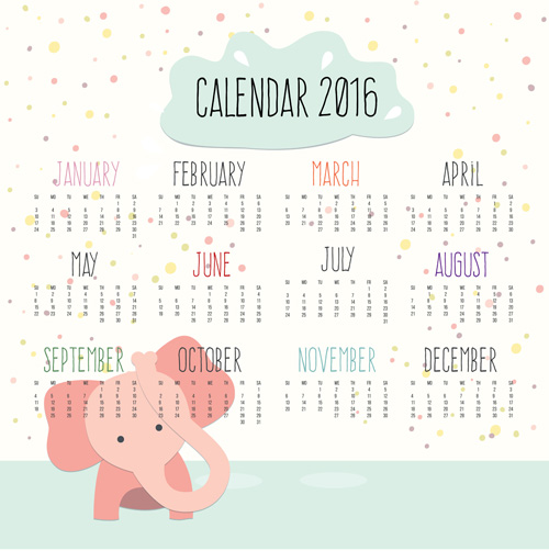 elephant cartoon calendar 2016 