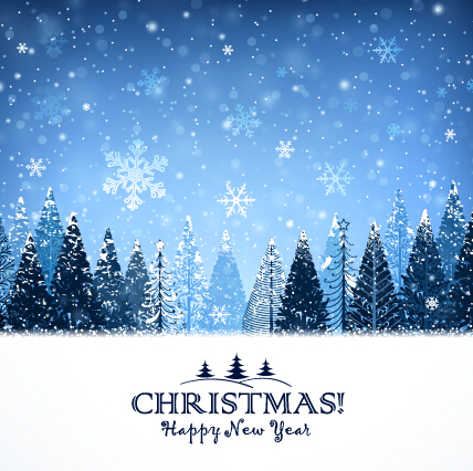 Deep forest with snowflake christmas background art