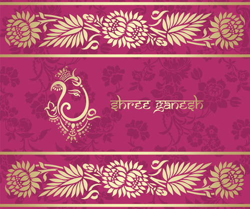 Indian floral ornament with pink background vector 04