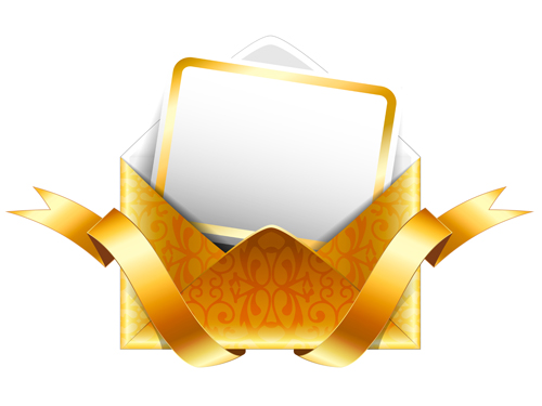 Ornate envelope with cards and ribbon vector set 04