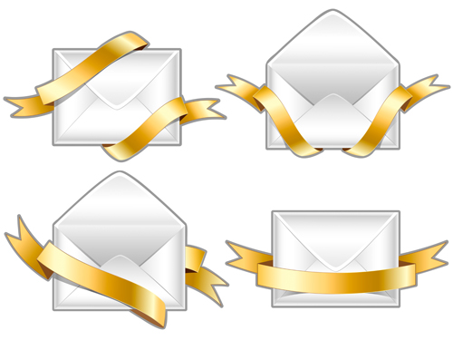 Ornate envelope with cards and ribbon vector set 12 Ornate envelope with cards and ribbon vector set 12