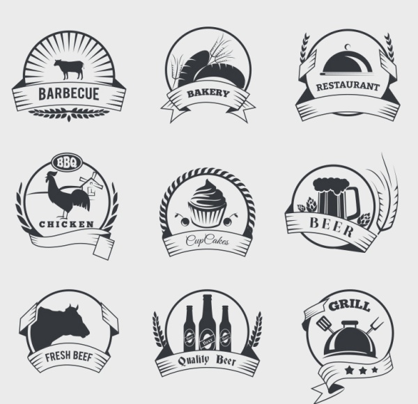 Retro food labels vector set 01 Retro food labels vector set 01