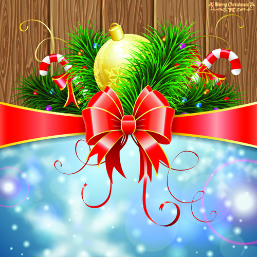 Wood board and red ribbon christmas background vector Wood board and red ribbon christmas background vector