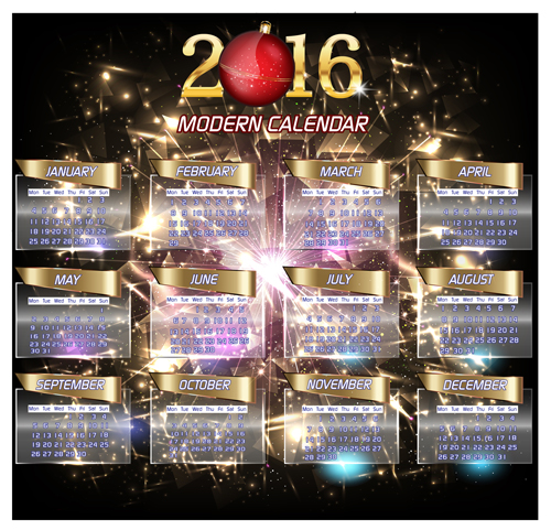 2016 calendar with fireworks vector material 04 2016 calendar with fireworks vector material 04