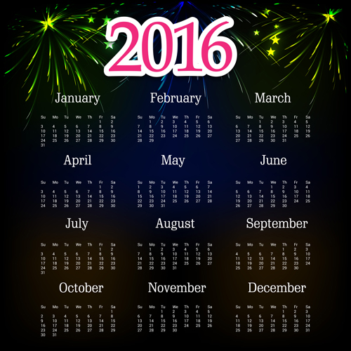 2016 calendar with fireworks vector material 05 2016 calendar with fireworks vector material 05