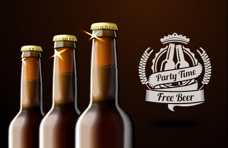 Beer bottle and beer labels vector