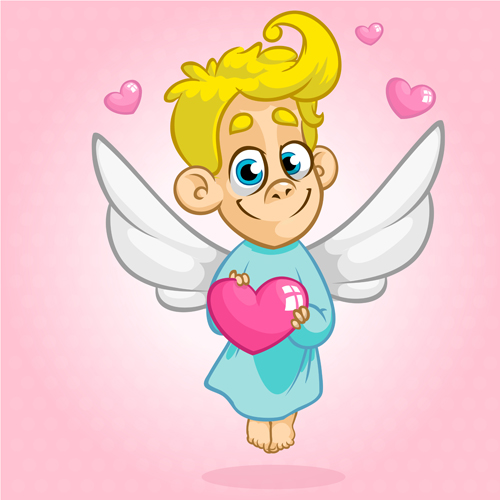 Cartoon cupid with pink heart vector 01 Cartoon cupid with pink heart vector 01