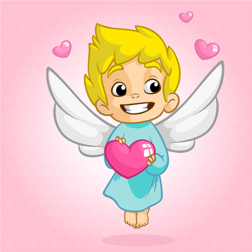 Cartoon cupid with pink heart vector 02 Cartoon cupid with pink heart vector 02