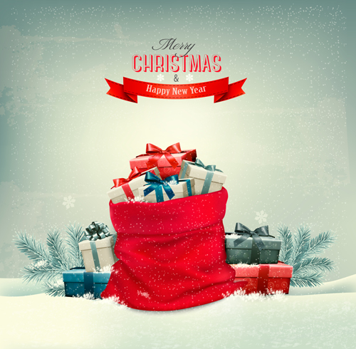 Christmas with naw year and gift box vectors 01